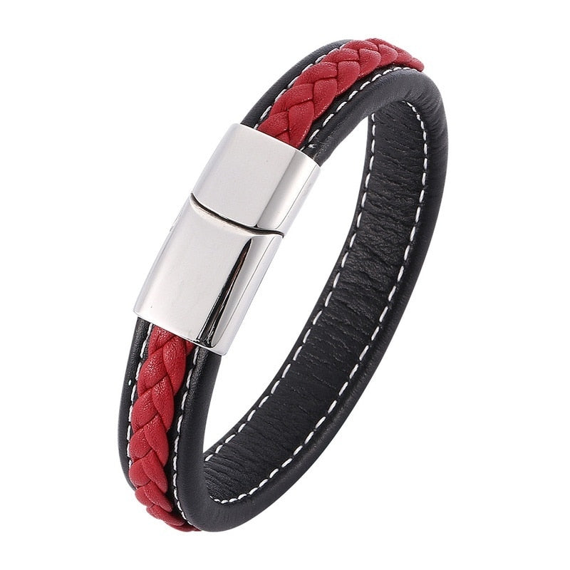 Simple Style Leather Bracelet - Black High Quality Metal