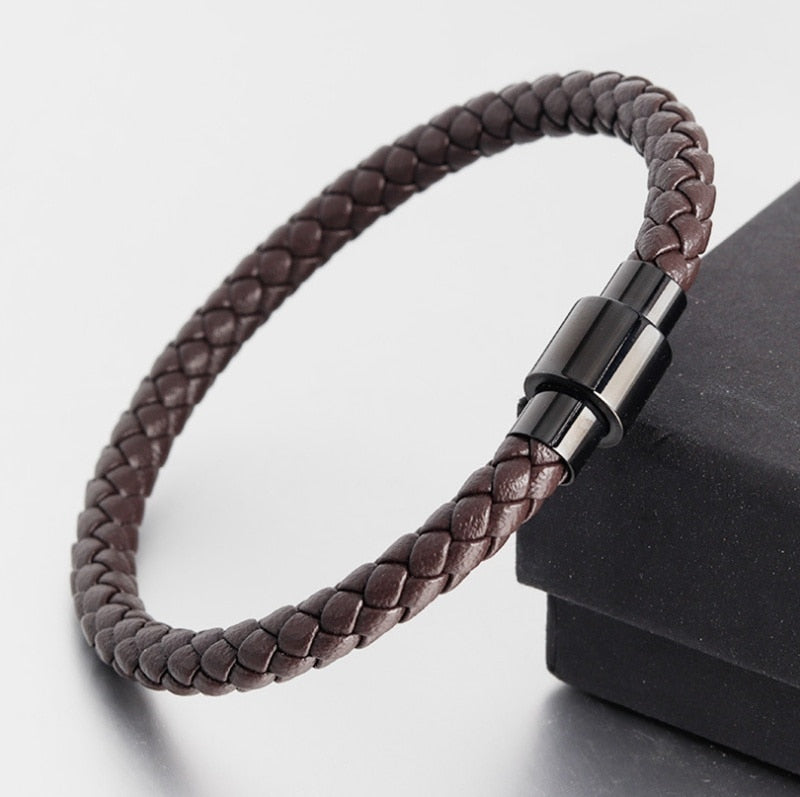 Simple Style Leather Bracelet - Black High Quality Metal