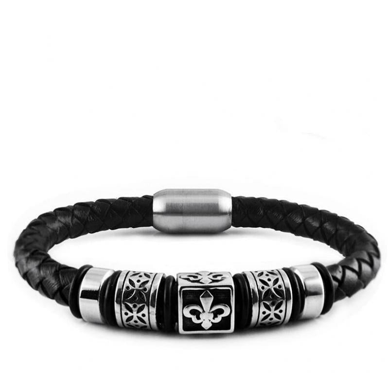 Simple Style Leather Bracelet - Black High Quality Metal