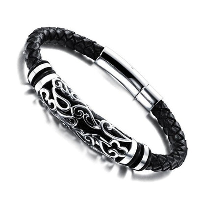 Simple Style Leather Bracelet - Black High Quality Metal