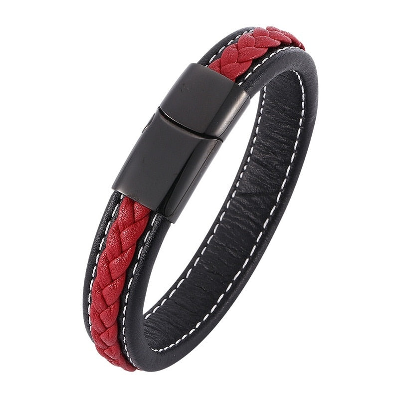 Simple Style Leather Bracelet - Black High Quality Metal