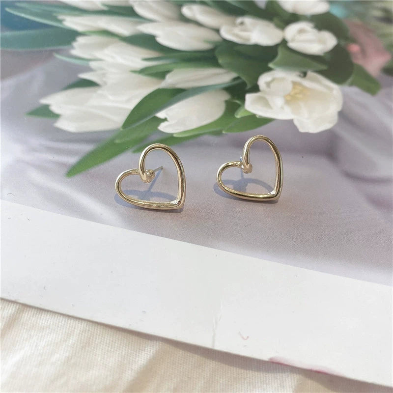 Hollow Cute Heart Shape Design Sense Internet Celebrity Silver Needle Earrings - Valentine's Day