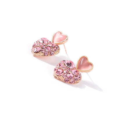 Women's Pink Silver Needle Heart Shaped Earrings - Valentine's Day