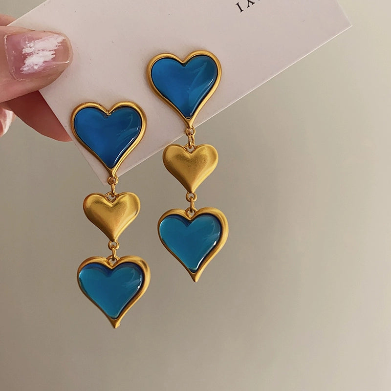 Luxury Unique Sense of Atmosphere Blue Loving Heart Earrings - Valentine's Day