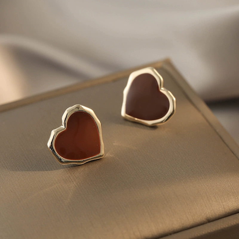 Luxury Red Heart-Shaped Women's Sterling Silver Temperamental Earrings - Valentine's Day