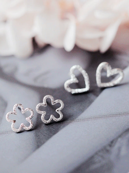 Women's Sterling Silver Frosted Design Stud Earrings - Valentine's Day