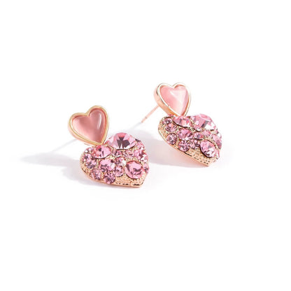 Women's Pink Silver Needle Heart Shaped Earrings - Valentine's Day