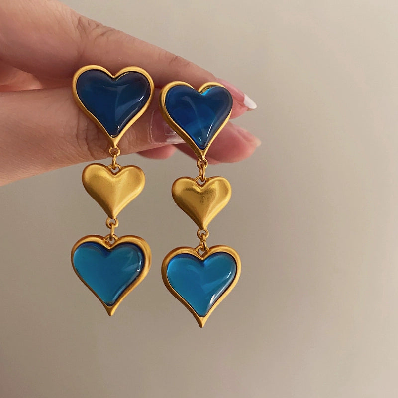 Luxury Unique Sense of Atmosphere Blue Loving Heart Earrings - Valentine's Day