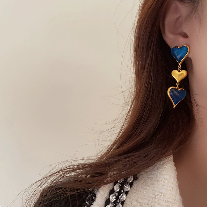 Luxury Unique Sense of Atmosphere Blue Loving Heart Earrings - Valentine's Day