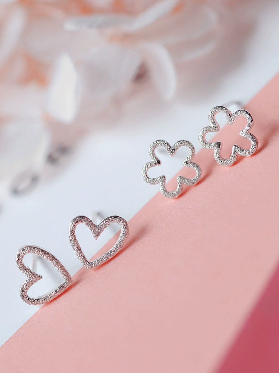 Women's Sterling Silver Frosted Design Stud Earrings - Valentine's Day