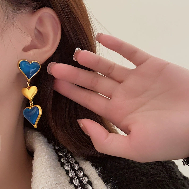 Luxury Unique Sense of Atmosphere Blue Loving Heart Earrings - Valentine's Day