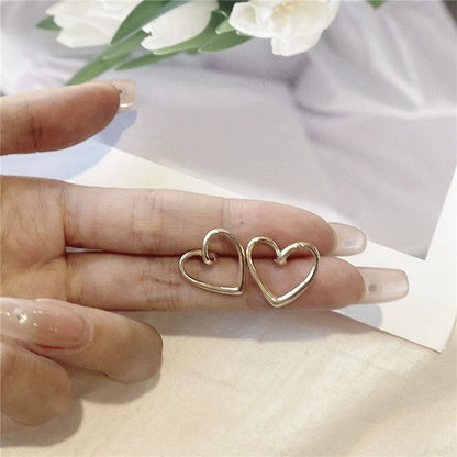 Hollow Cute Heart Shape Design Sense Internet Celebrity Silver Needle Earrings - Valentine's Day