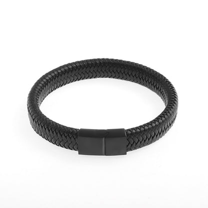 Simple Style Leather Bracelet - Black High Quality Metal