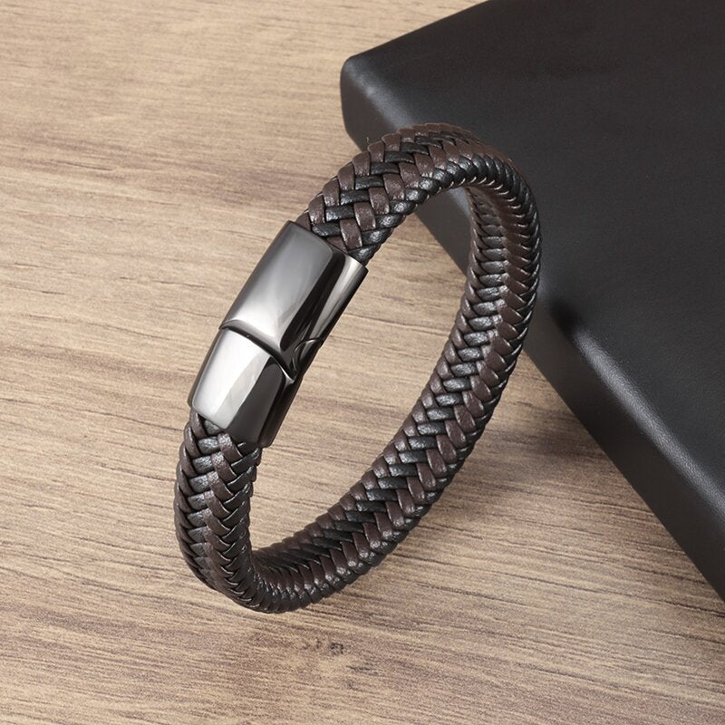 Simple Style Leather Bracelet - Black High Quality Metal