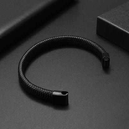 Simple Style Leather Bracelet - Black High Quality Metal