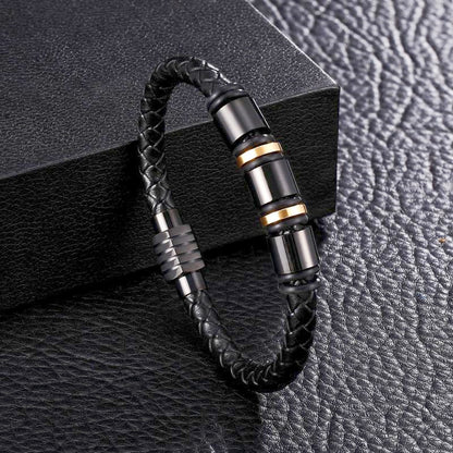 Simple Style Leather Bracelet - Black High Quality Metal