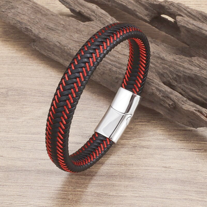 Simple Style Leather Bracelet - Black High Quality Metal