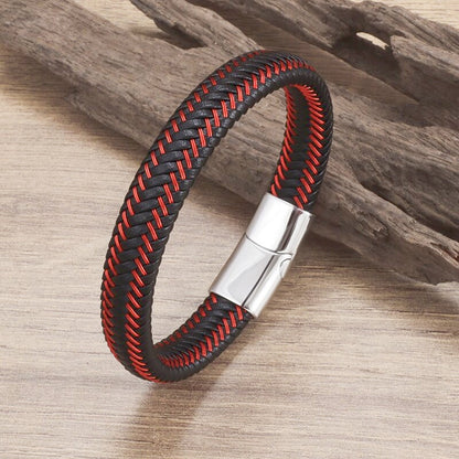 Simple Style Leather Bracelet - Black High Quality Metal