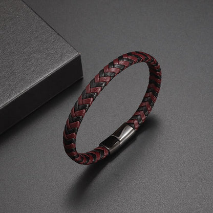 Simple Style Leather Bracelet - Black High Quality Metal