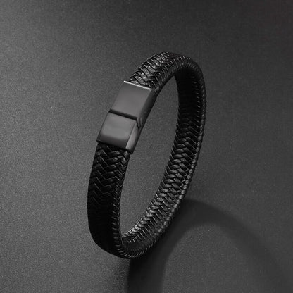 Simple Style Leather Bracelet - Black High Quality Metal