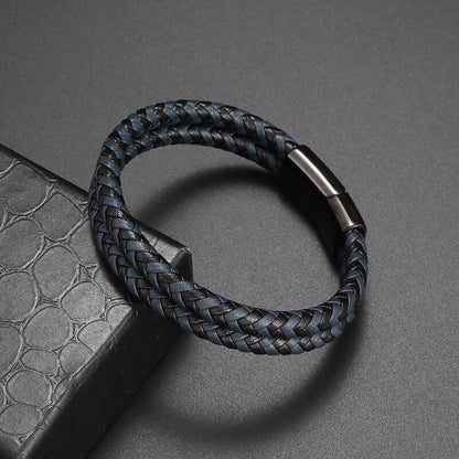 Simple Style Leather Bracelet - Black High Quality Metal