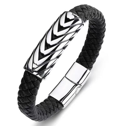 Simple Style Leather Bracelet - Black High Quality Metal