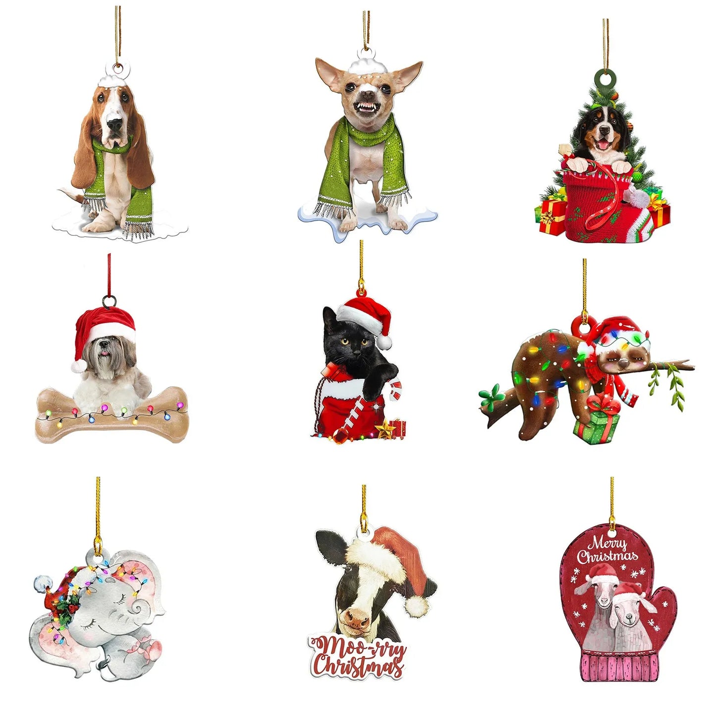 Christmas Tree Ornaments, Cute Kitty Cat, Dog, Cow, Elephant, etc. - Christmas Decorations