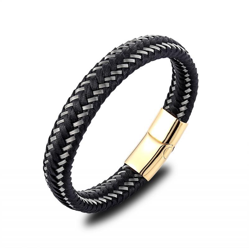 Simple Style Leather Bracelet - Black High Quality Metal