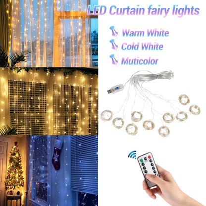 Christmas Lights, Curtain Garland - Christmas Decorations