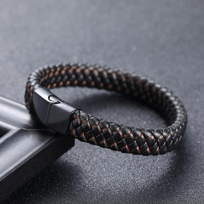 Simple Style Leather Bracelet - Black High Quality Metal