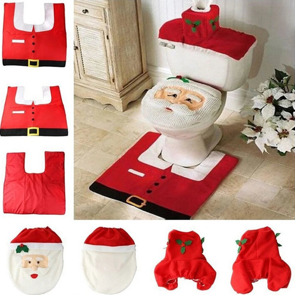 Christmas Toilet Seat Covers - Santa Claus Bathroom Mat - Christmas Decorations