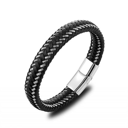 Simple Style Leather Bracelet - Black High Quality Metal