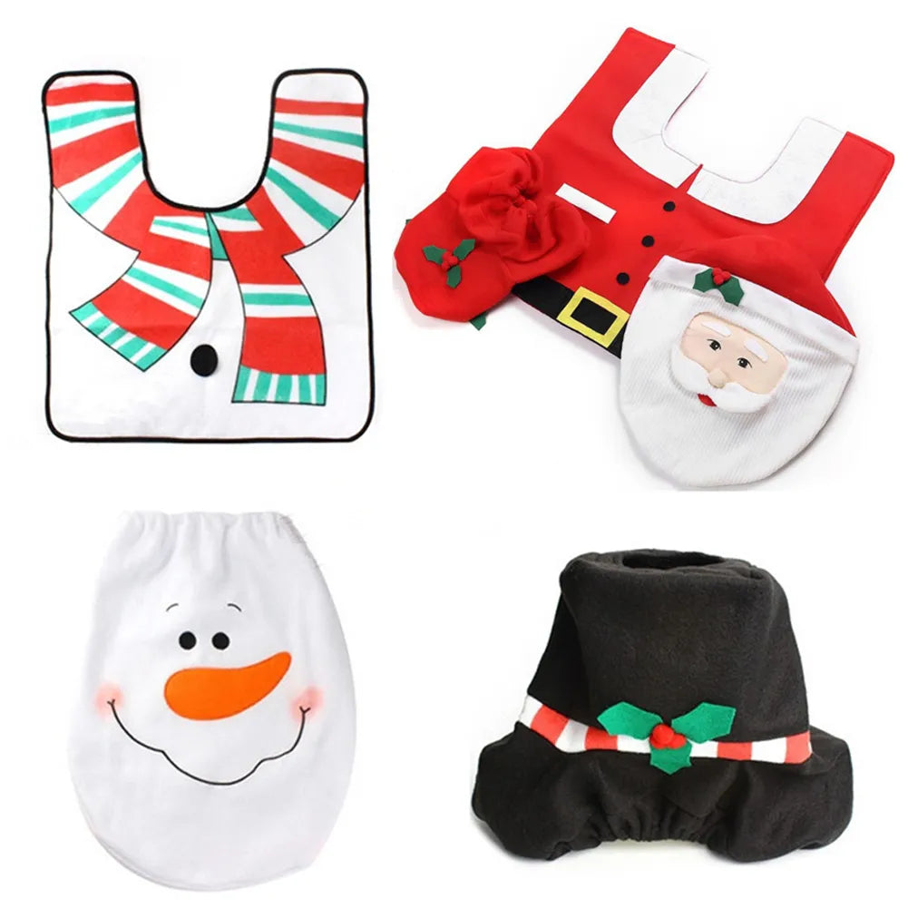 Christmas Toilet Seat Covers - Santa Claus Bathroom Mat - Christmas Decorations