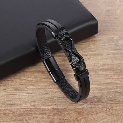 Simple Style Leather Bracelet - Black High Quality Metal