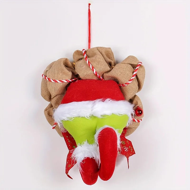 17.72inch Grinch Christmas Thief Wreath, Christmas Elf Leg Wreath, Christmas Burlap Wreath - Christmas Decorations