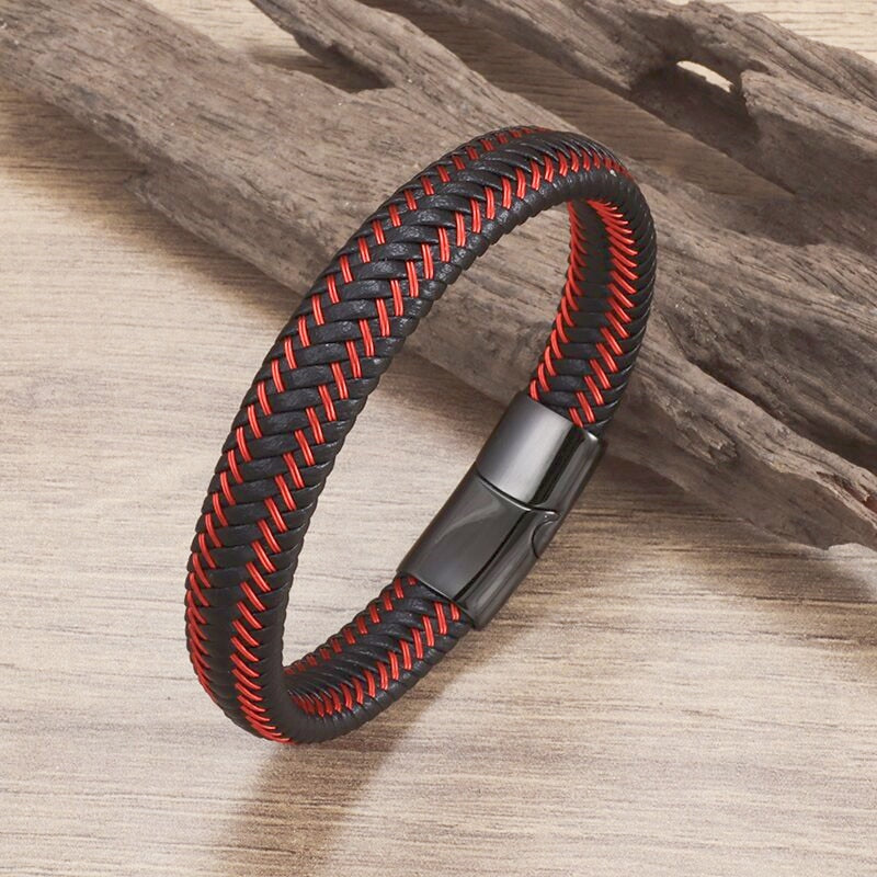 Simple Style Leather Bracelet - Black High Quality Metal