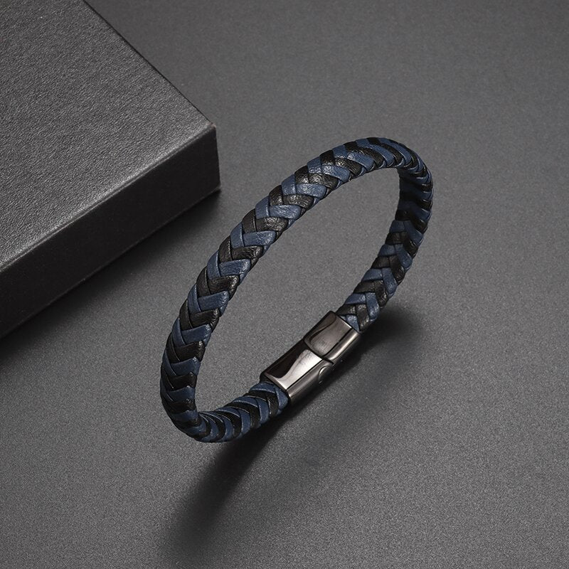 Simple Style Leather Bracelet - Black High Quality Metal