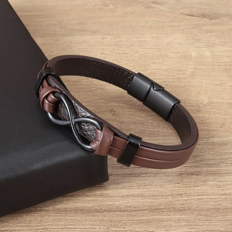 Simple Style Leather Bracelet - Black High Quality Metal