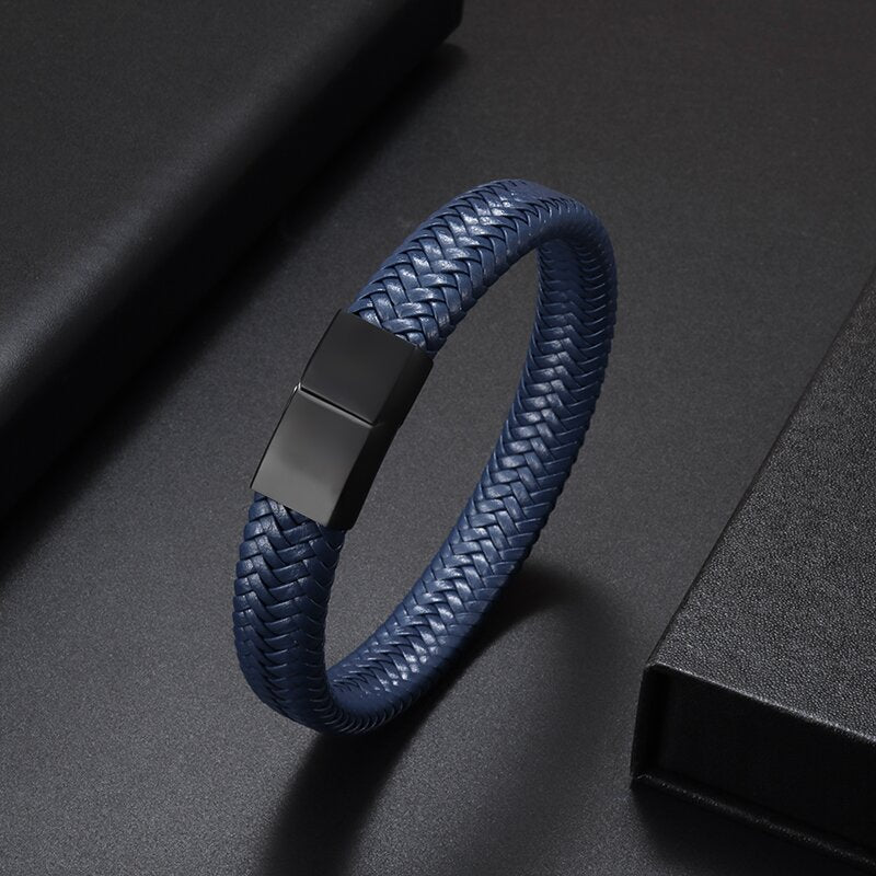 Simple Style Leather Bracelet - Black High Quality Metal