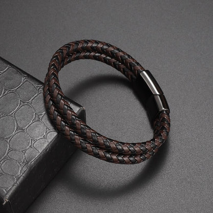 Simple Style Leather Bracelet - Black High Quality Metal