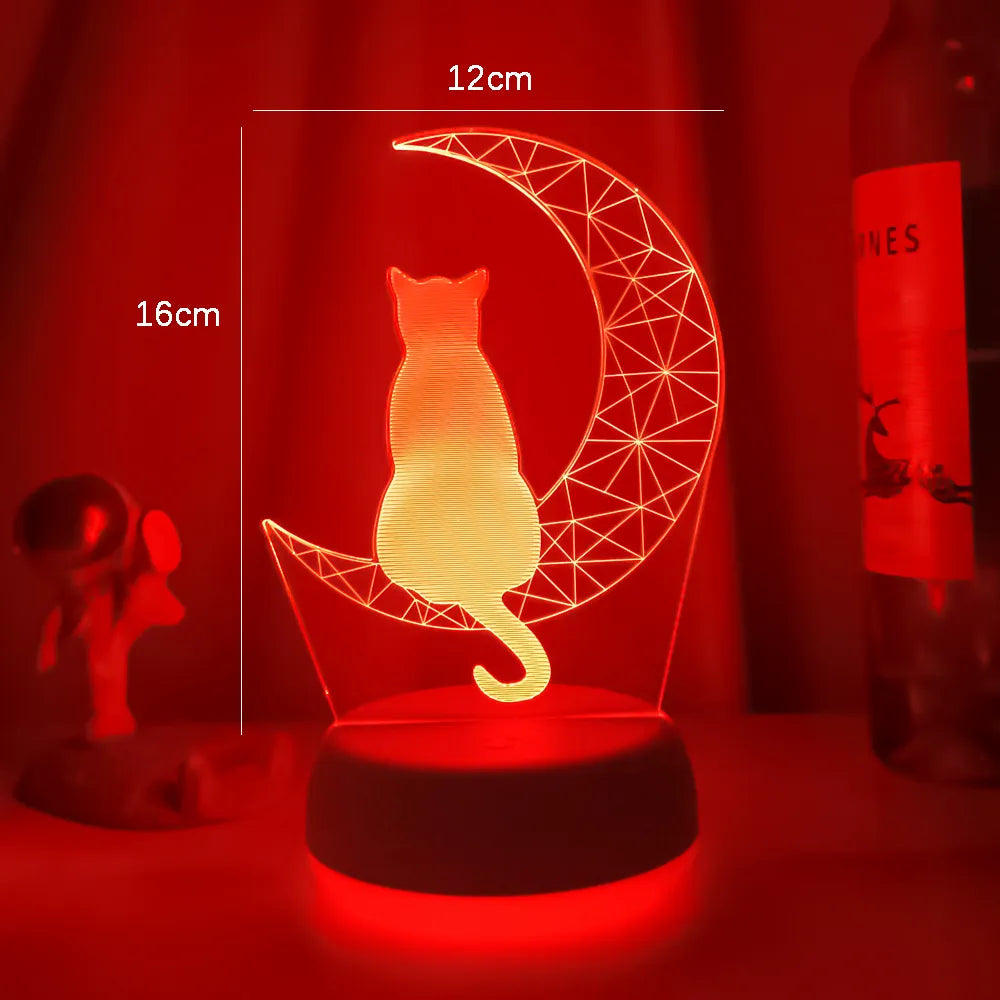 3D Acrylic LED Night Light - Moon Cat