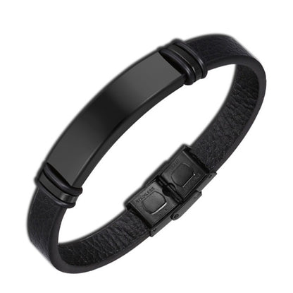 Simple Style Leather Bracelet - Black High Quality Metal