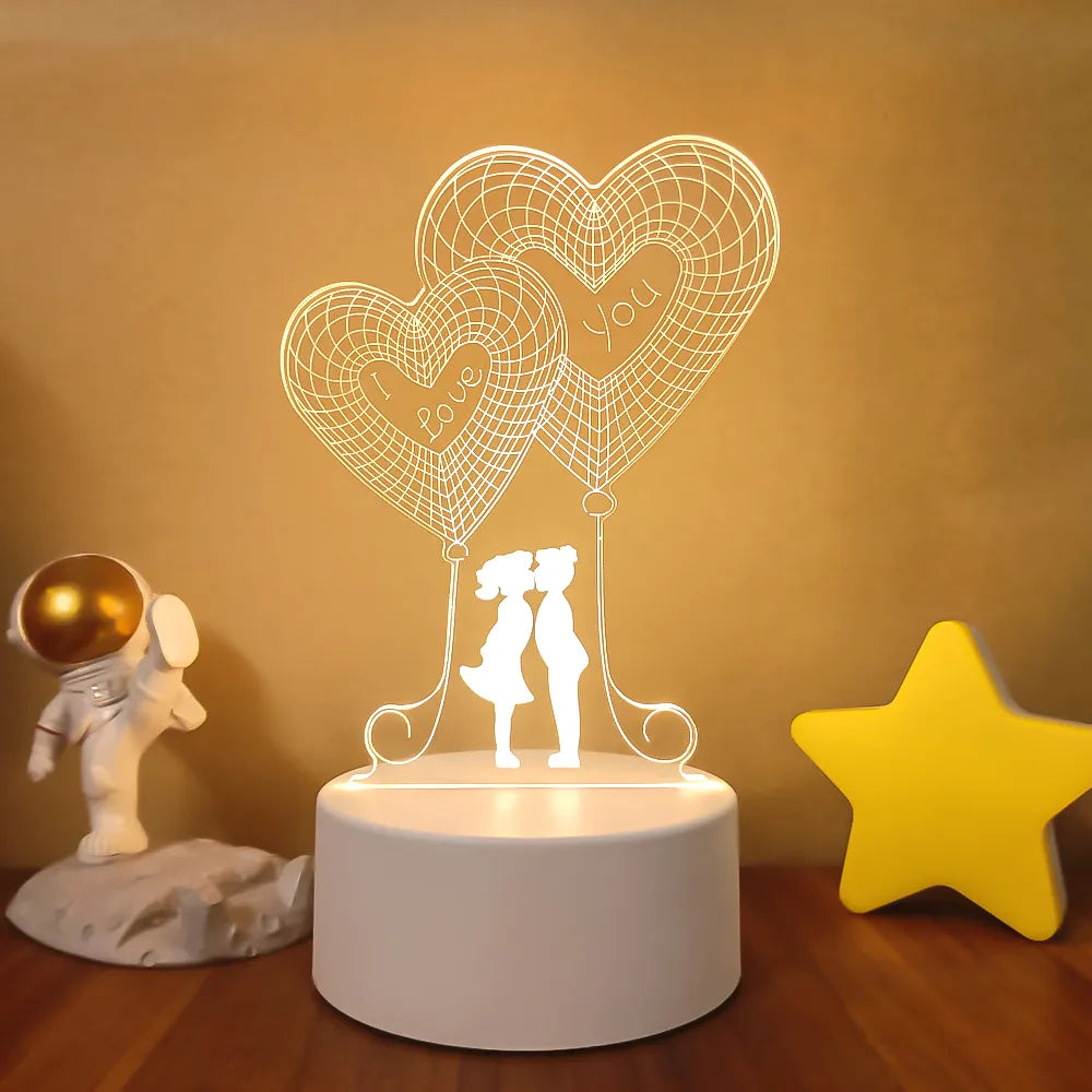 Romantic - Love 3D Lamp - Heart-shaped Balloon - LED Decorative Table Lamp - Valentine's Day