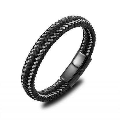 Simple Style Leather Bracelet - Black High Quality Metal