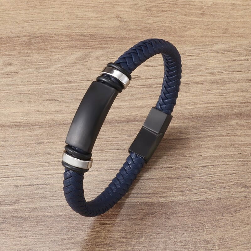 Simple Style Leather Bracelet - Black High Quality Metal