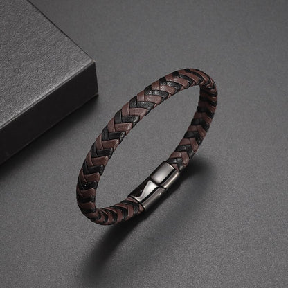 Simple Style Leather Bracelet - Black High Quality Metal