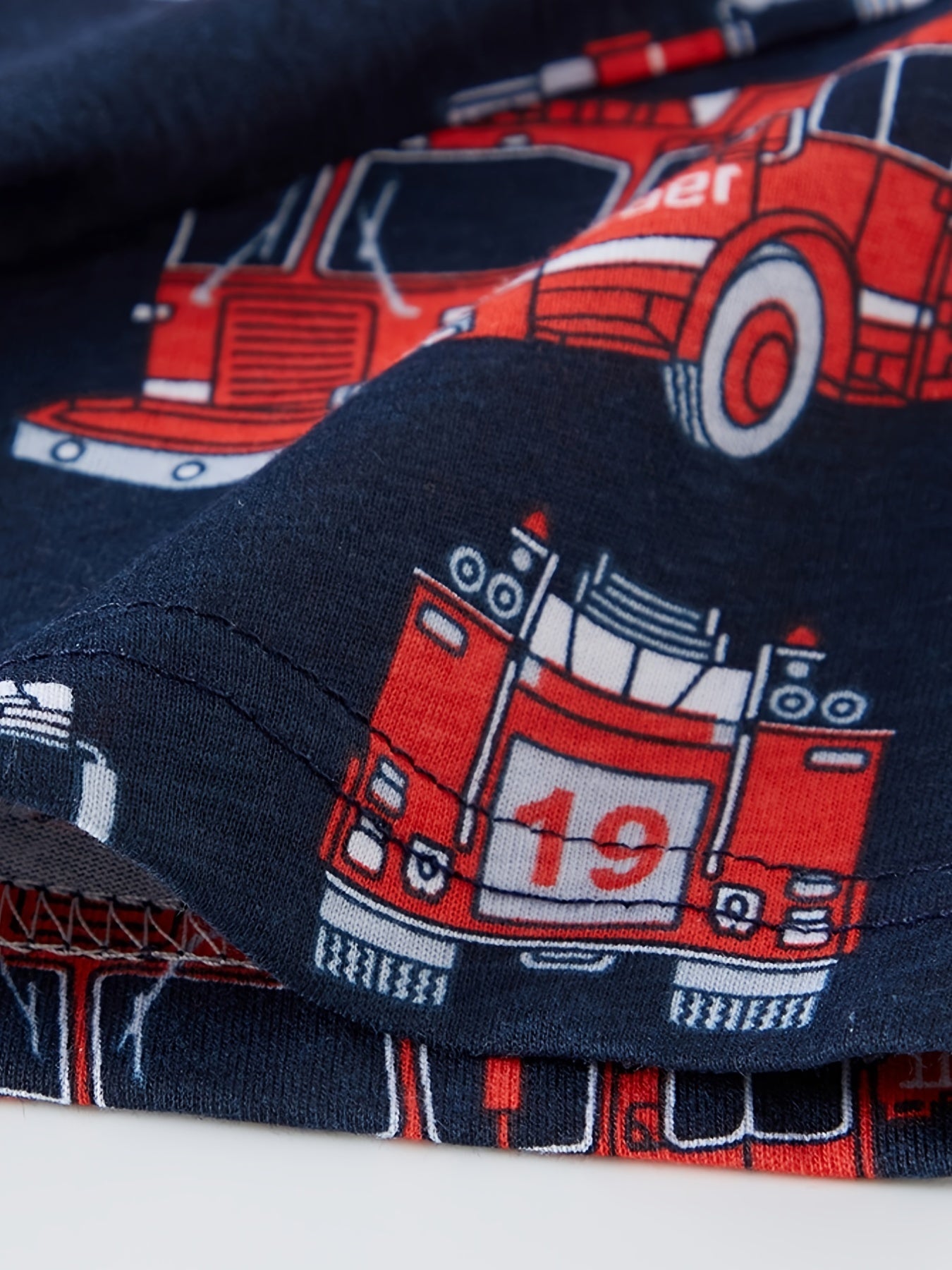 2pcs Boys' Fire Truck Cartoon Print Pajama Set, Kids Summer Short Sleeve T-Shirt And Shorts Sleepwear, Comfortable Casual Party Loungewear Suit