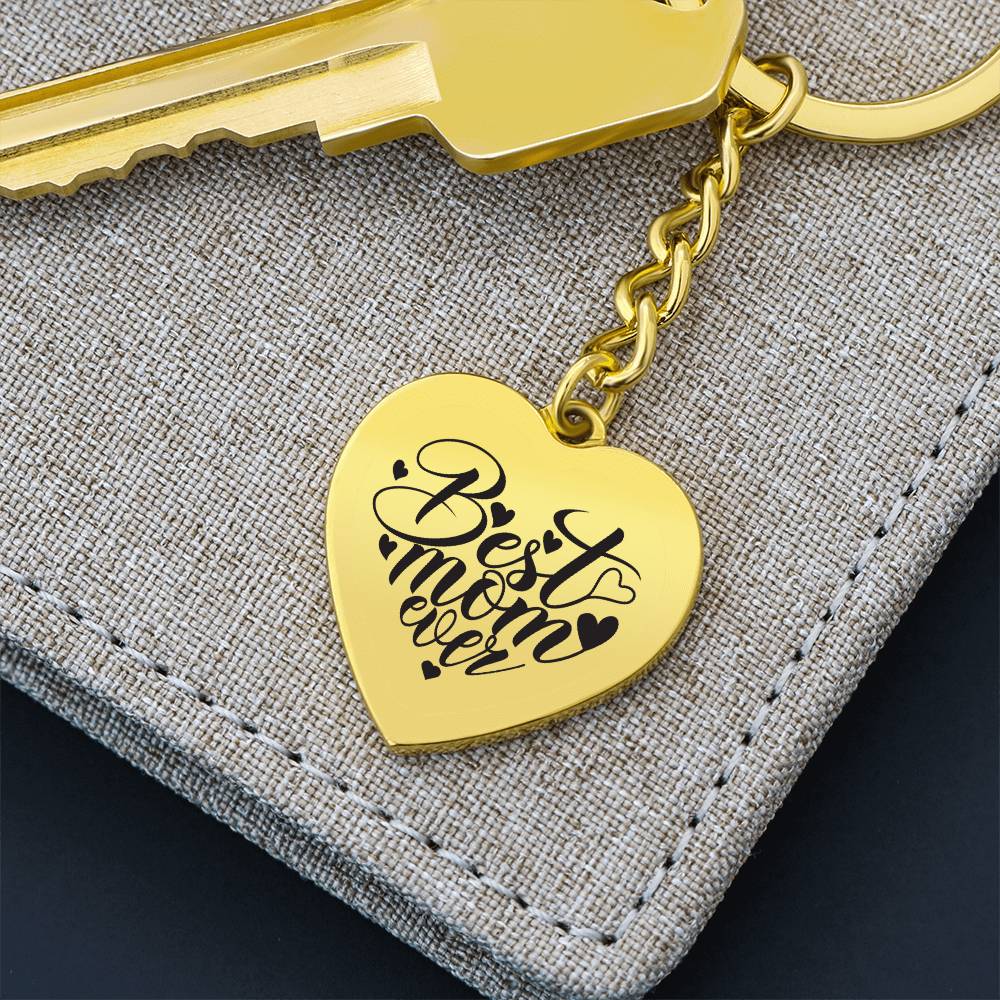 Best Mom Ever Engraved Heart Keychain