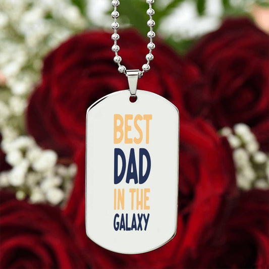 Best Dad in the Galaxy Engraved Dog Tag Necklace