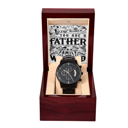 Father's Day Black Chronograph Watch with Special Message